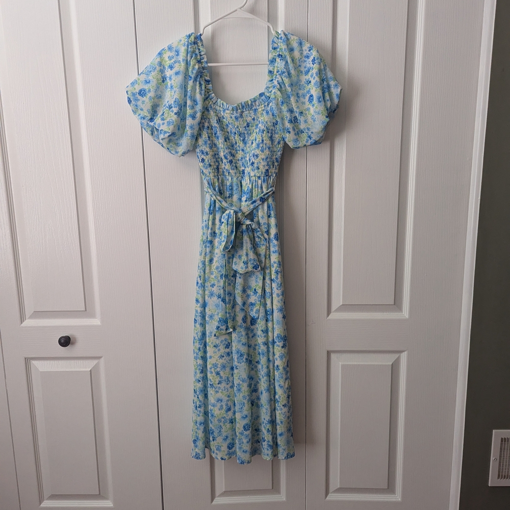Aura Blue Puff Sleeve Maxi Dress for Weddings - Picture 4 of 4